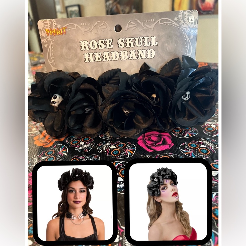 🆕 Spirit Black Rose Skull Headband
